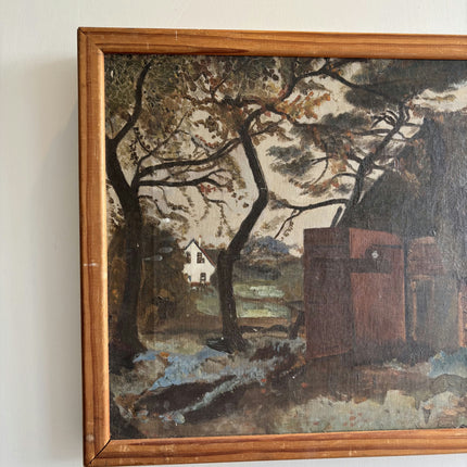 Traditional Farm Oil Painting "Lonely Tree" Handcrafted Artwork Holland Art Shop