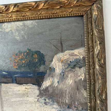 Vintage Harbor Scene Oil Painting "Red Roofed House" Handcrafted Artwork Holland Art Shop