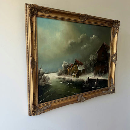 Expressive Winter Landscape Oil Painting "Snowy Cottage" Handcrafted Art Holland Art Shop