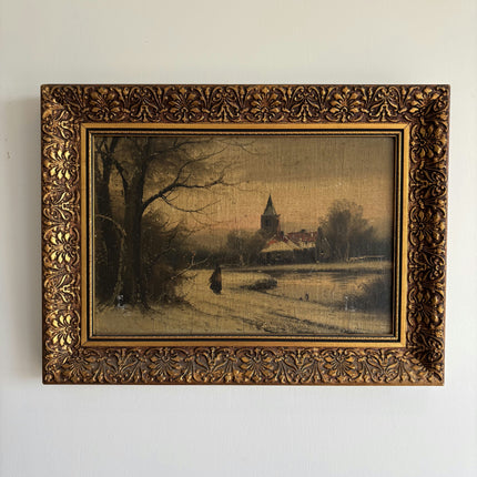 Handcrafted Winter Landscape Oil Painting "Gilded Frame" Refined Small Art Holland Art Shop
