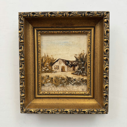 Handcrafted Winter Landscape Oil Painting "Thatched Cottage" Small Artwork Holland Art Shop