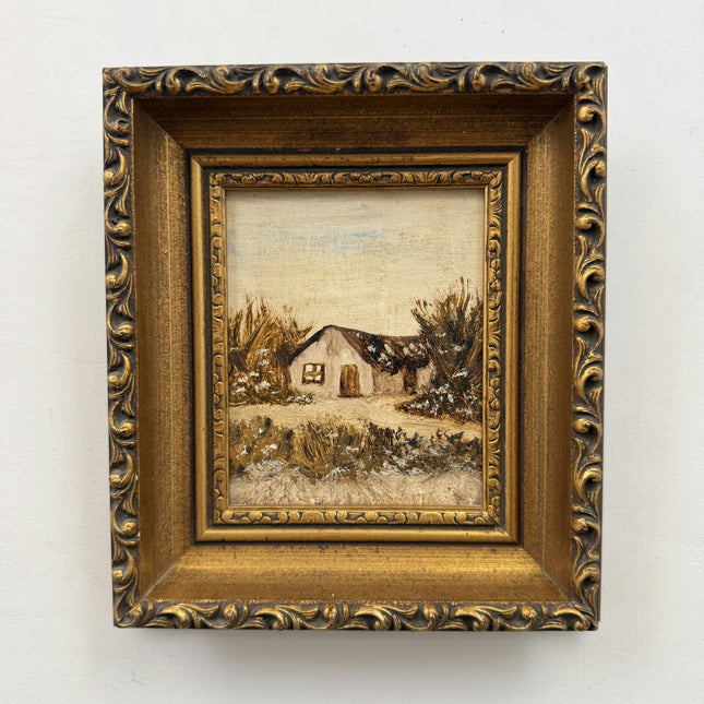Handcrafted Winter Landscape Oil Painting "Thatched Cottage" Small Artwork Holland Art Shop