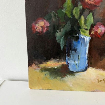 Handcrafted Flowery Still Life Oil Painting "Blue Vase" Elegant Small Art Holland Art Shop