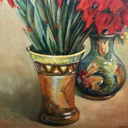 Detailed Floral Still Life Oil Painting "Red Gladiolus" Belgique Artwork Holland Art Shop