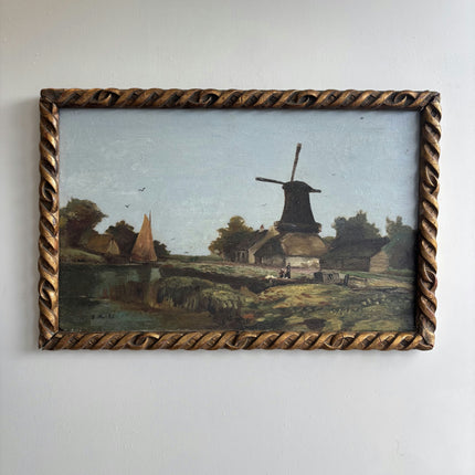 Classic Landscape Oil Painting "Windmill Silhouette" Vintage Art Holland Art Shop