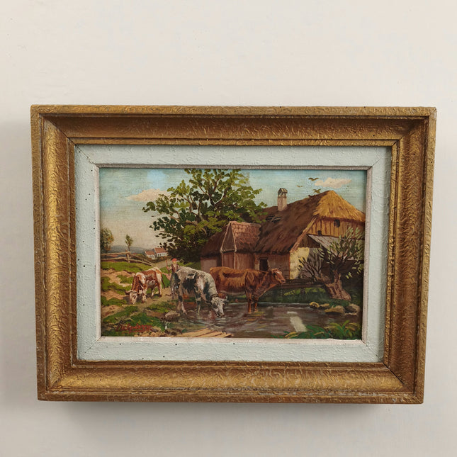 Handcrafted Landscape Oil Painting "Grazing Cows" Traditional Art Holland Art Shop