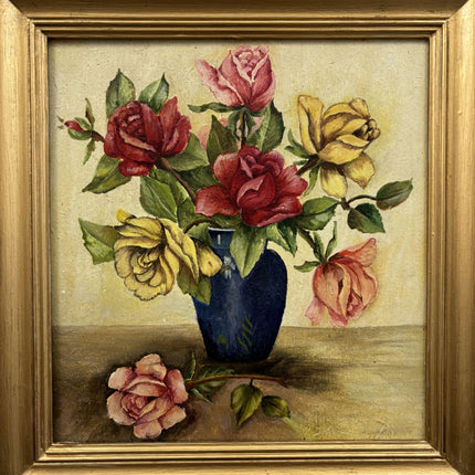 Timeless Flowery Still Life Oil Painting "Blue Vase" Detailed Belgique Artwork Holland Art Shop