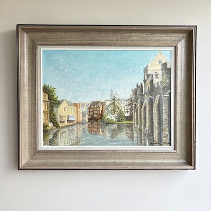 Traditional Cityscape Oil Painting "Riverside Buildings" Large Artwork Holland Art Shop
