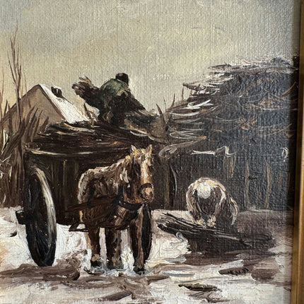 Rustic Farm Oil Painting "Horse Cart" Elegant Small Art Holland Art Shop