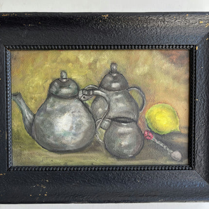 Original Still Life Oil Painting "Silver Teapots" Detailed Art Holland Art Shop