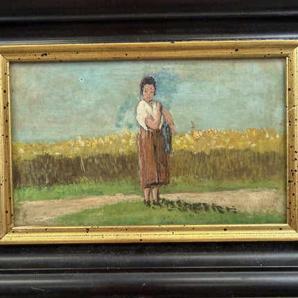 Authentic Portrait Oil Painting "Woman Gardener" Original Small Art Holland Art Shop