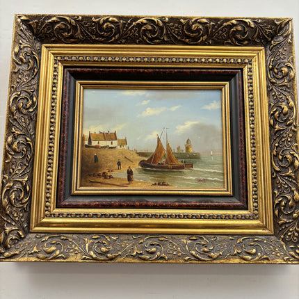 Expressive Seascape Oil Painting "Fishing Boat" Traditional Small Artwork Holland Art Shop