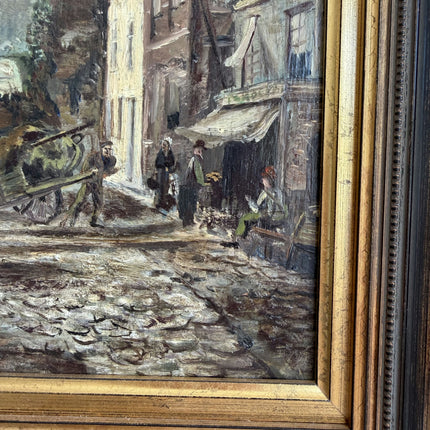 Antique Cityscape Oil Painting "City Street" Rustic Small Artwork Holland Art Shop