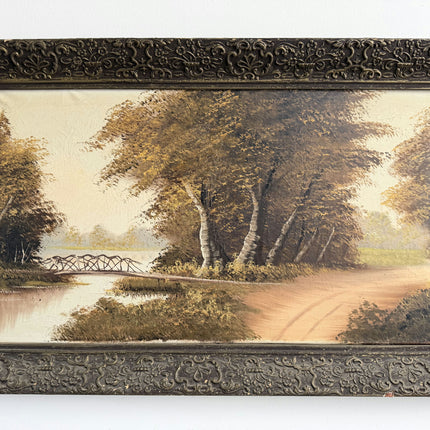 Figurative Oil Painting Landscape "Rustic Bridge" Traditional Large Art
