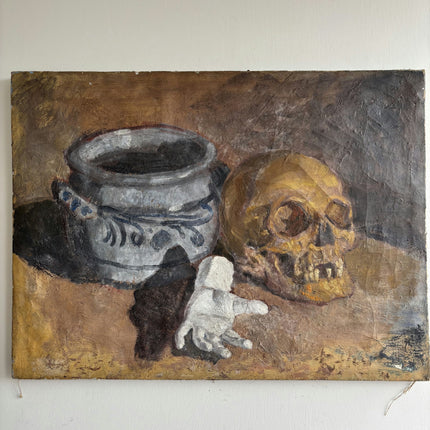Elegant Still Life Oil Painting "Human Skull" Detailed Art Holland Art Shop