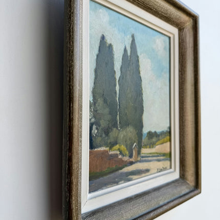 Traditional Landscape Oil Painting "Tall Cypress" Vintage Small Artwork Holland Art Shop
