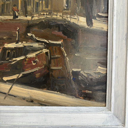 Detailed Harbor Scene Oil Painting "Snowy Street" Rustic Art Holland Art Shop