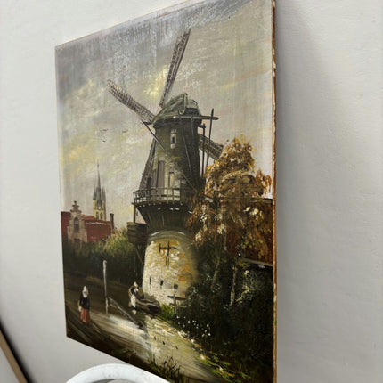 Timeless Landscape Oil Painting "Windmill Tower" Authentic Small Artwork Holland Art Shop