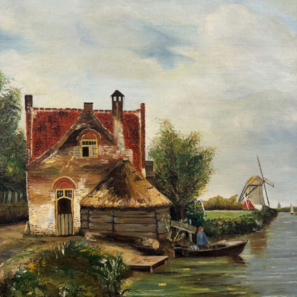 Vintage Farm Oil Painting "Thatched Cottage" Rustic Artwork Holland Art Shop