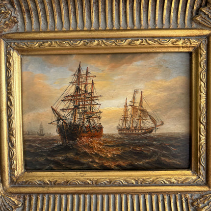 Antique Seascape Oil Painting "Gilded Frame" Elegant Small Artwork Holland Art Shop