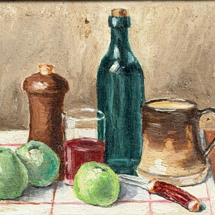 Original Still Life Oil Painting "Green Apples" Detailed Small Artwork Holland Art Shop