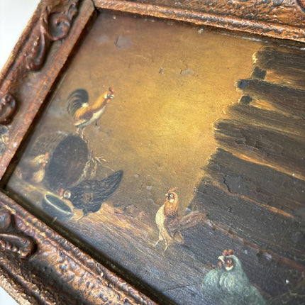 Figurative Oil Painting Animals "Chickens Gathering" Original Small Art Holland Art Shop