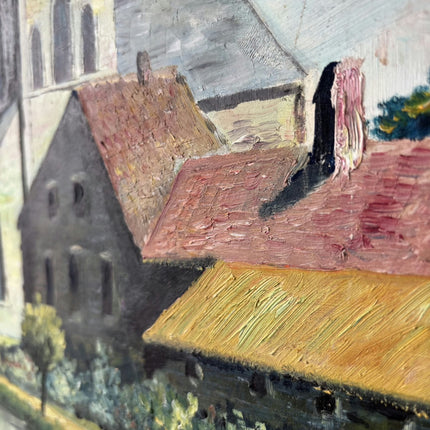 Ca. 1910 Cityscape Oil Painting "Riverside Church" Elegant Artwork Holland Art Shop