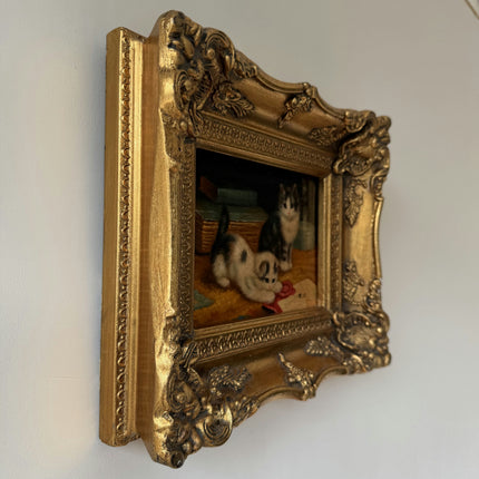 Refined Interior Oil Painting "Playful Kitten" Traditional Small Artwork Holland Art Shop