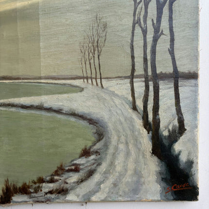 Refined Winter Landscape Oil Painting "Frozen River" Elegant Art Holland Art Shop