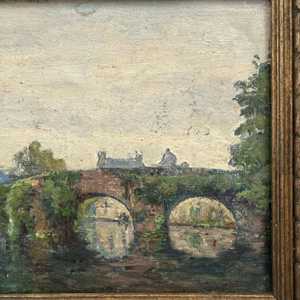Detailed Landscape Oil Painting "Stone Bridge" Handcrafted Small Art Holland Art Shop
