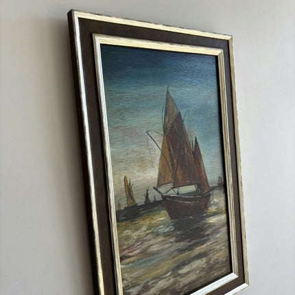Detailed Seascape Oil Painting "Sailboat Fleet" Rustic Artwork Holland Art Shop