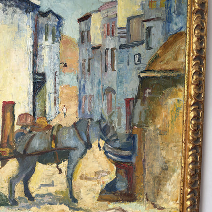 Fine Oil Painting Cityscape "Street Cart Horse" Handcrafted Medium Art Holland Art Shop