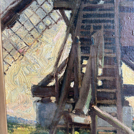 Elegant Landscape Oil Painting "Windmill Tower" Rustic Belgique Artwork Holland Art Shop