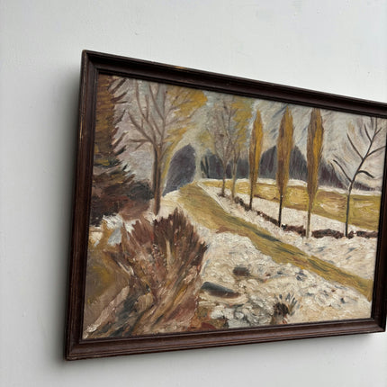 Expressive Winter Landscape Oil Painting "Row Of Poplars" Handcrafted Art Holland Art Shop