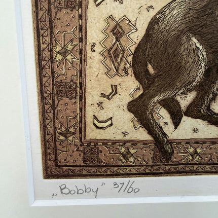 Original Animals etching "Resting Dog" Rustic Small Art Holland Art Shop