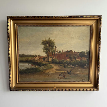Detailed Farm Oil Painting "Village Roofs" Timeless Large Art Holland Art Shop
