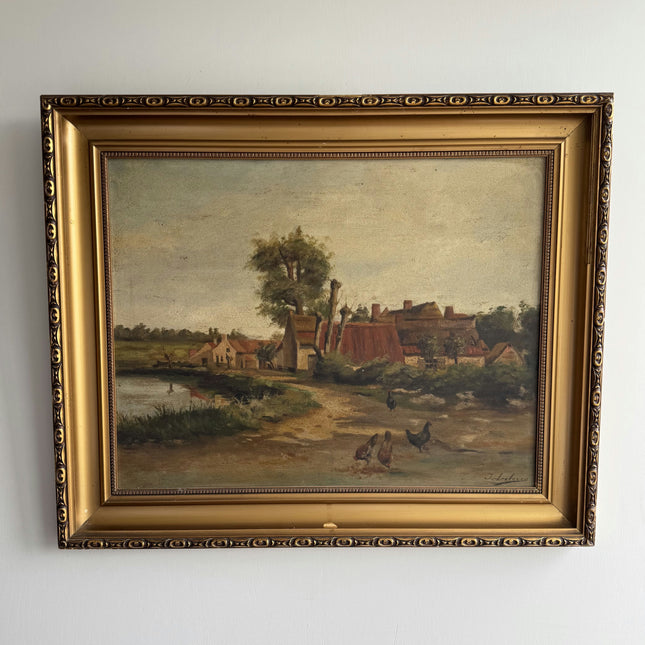 Detailed Farm Oil Painting "Village Roofs" Timeless Large Art Holland Art Shop