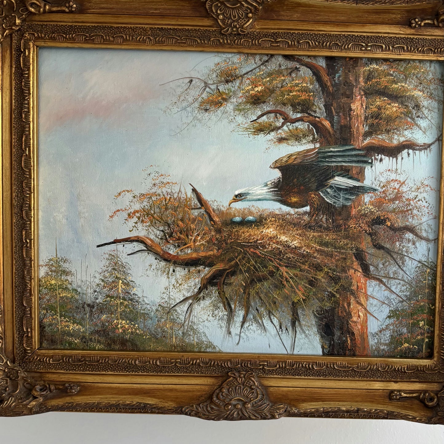 Oil Painting Animals "Eagle Nesting Site" Rococo Framed Medium Art