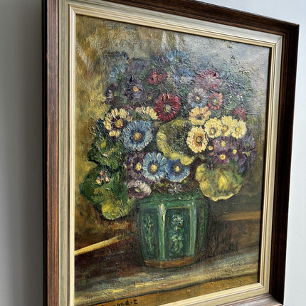 Refined Floral Still Life Oil Painting "Green Vase" Rustic Art Holland Art Shop