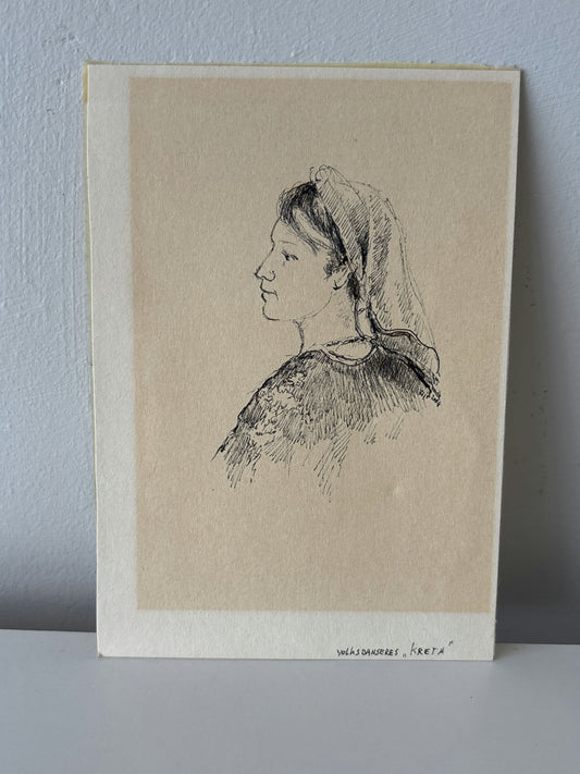 Remarkable Portrait Ink Drawing "Profile Portrait" Authentic Small Artwork