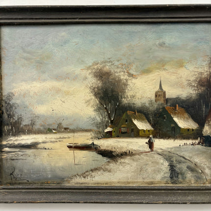 Vintage Winter Landscape Oil Painting "Snowy Village" Handcrafted Artwork Holland Art Shop