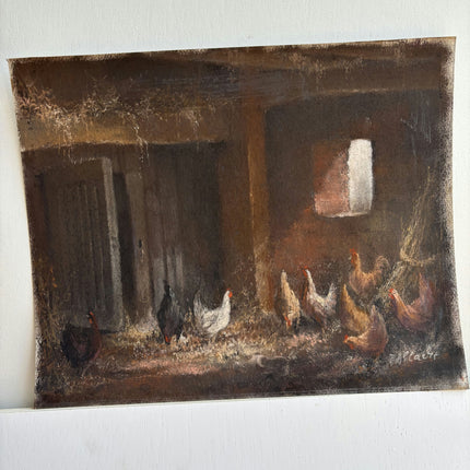 Timeless Animals Pastel "Group Chickens" Elegant Small Artwork Holland Art Shop
