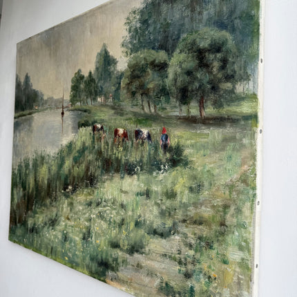 Original Landscape Oil Painting "Grazing Cows" Handcrafted Art Holland Art Shop