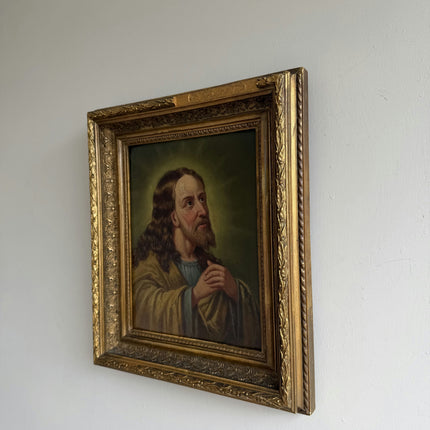 19th Century Antique Portrait Oil Painting "Praying Man" Small Art Holland Art Shop