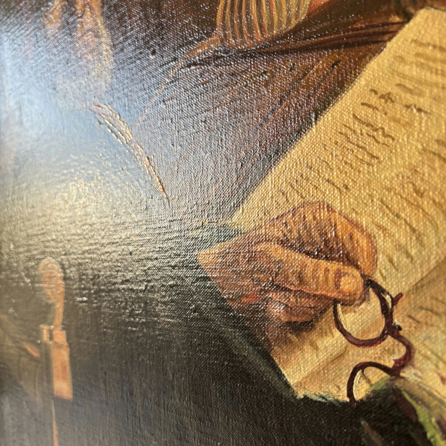 Thoughtful Elderly Scholar Oil Painting Library Books Antique sold without frame