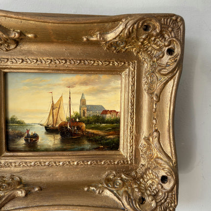 Remarkable Oil Painting Scenery "Fishing Boats" Refined Small Art Holland Art Shop