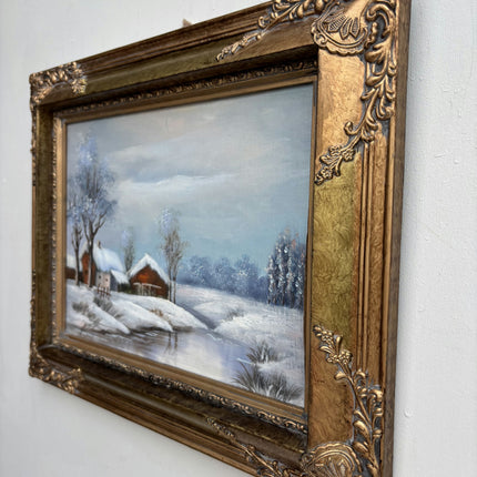 Traditional Winter Landscape Oil Painting "Snowy Cottage" Classic Small Artwork Holland Art Shop