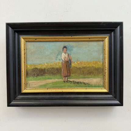 Authentic Portrait Oil Painting "Woman Gardener" Original Small Art Holland Art Shop