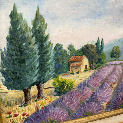 Vintage Landscape Oil Painting "Lavender Field" Original Art Holland Art Shop