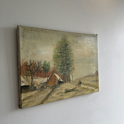 Authentic Winter Landscape Oil Painting "Snowy Cottage" Classic Small Artwork Holland Art Shop